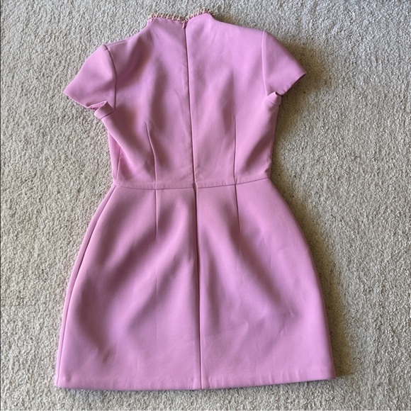 Nadine Merabi Simone Mini Dress with Embellished Trim Funnel Neck Pink Size 6 - Picture 9 of 13